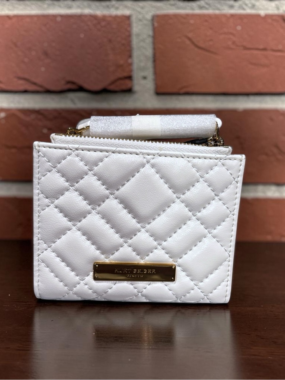 Kurt Geiger London Diamond Quilted Leather Bifold Wallet in White NWT